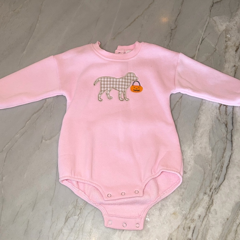 Pink Halloween Sweatshirt Romper with Dog Design
